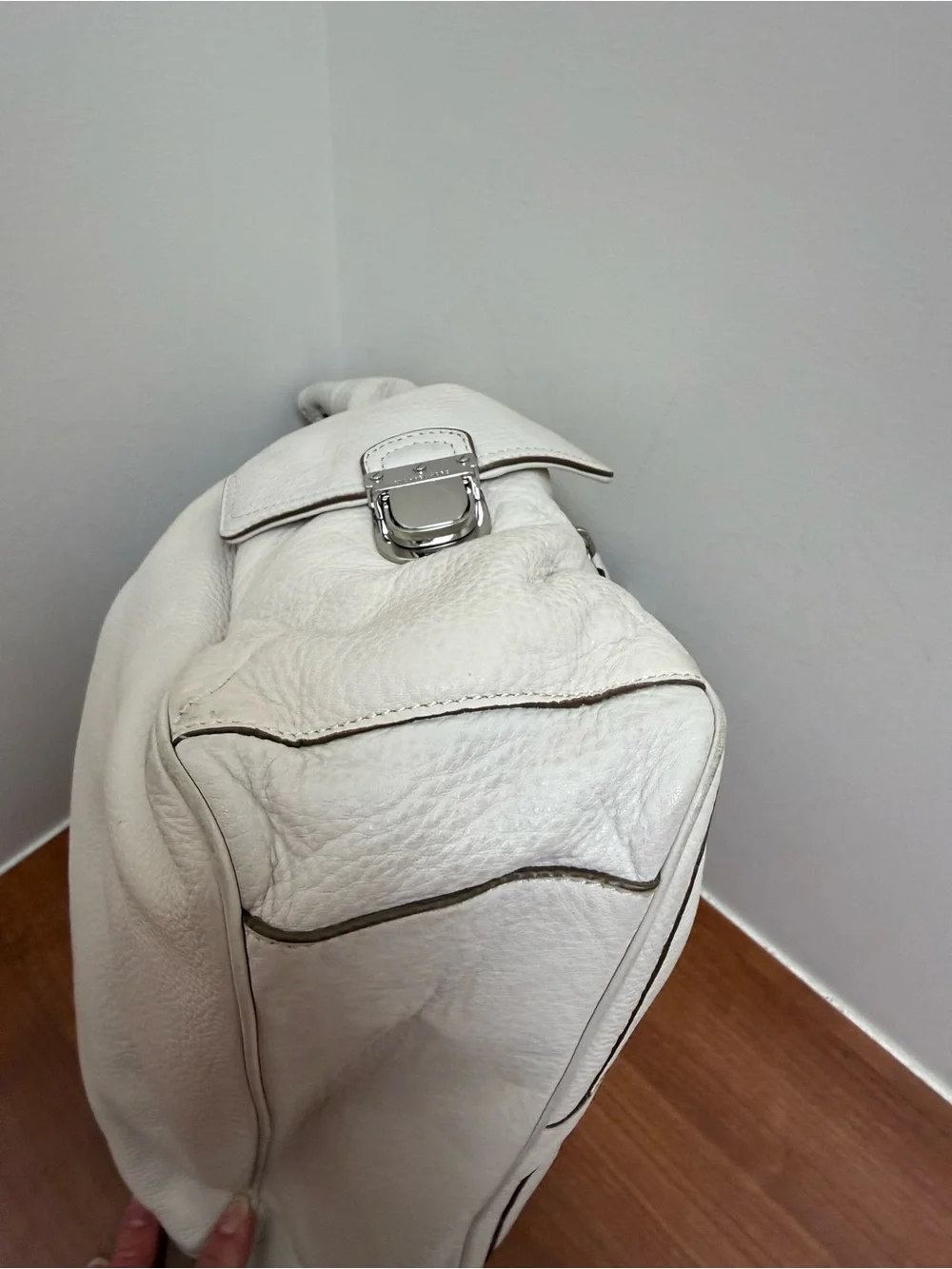 Michael Kors Layton Pebbled Leather Shoulder Bag Hobo Cream Large Designer Boho